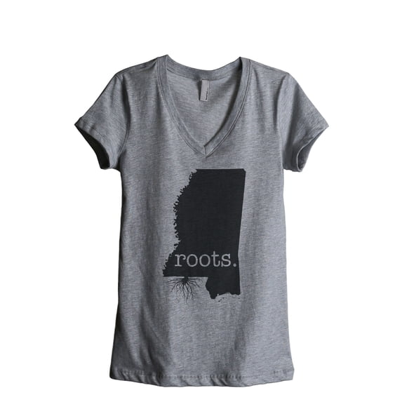 Thread Tank Home Roots State Mississippi MS Women's Relaxed V-Neck T-Shirt Tee Heather Grey Large