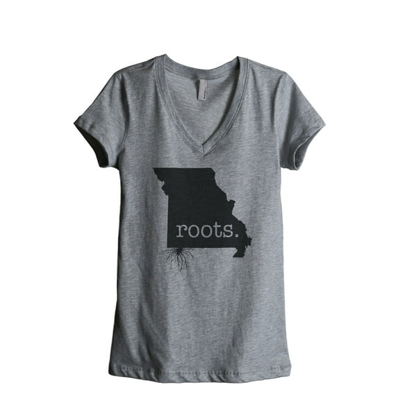 Thread Tank Home Roots State Missouri MO Women's Relaxed V-Neck T-Shirt Tee Heather Grey 2X-Large