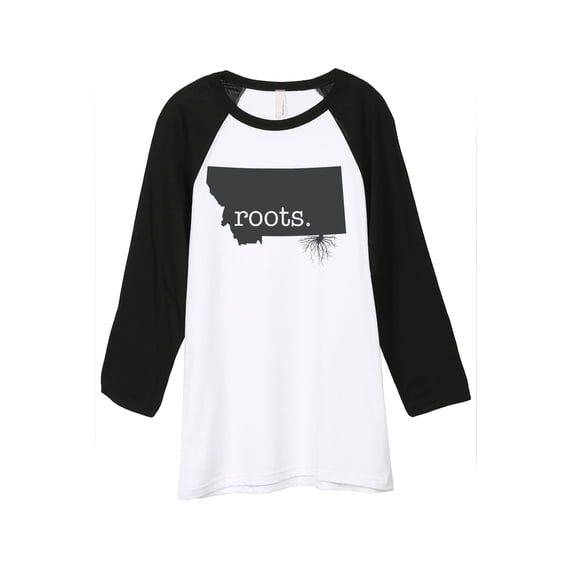 Thread Tank Home Roots State Montana MT Unisex 3/4 Sleeves Baseball Raglan White Black Small