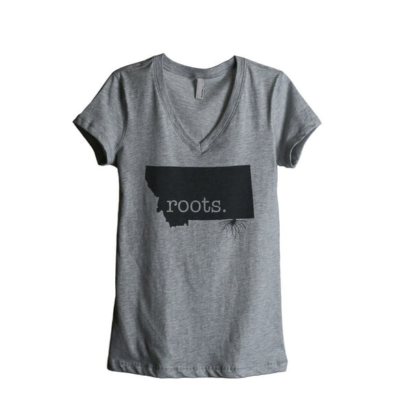 Thread Tank Home Roots State Montana MT Women's Relaxed V-Neck T-Shirt Tee Heather Grey Small