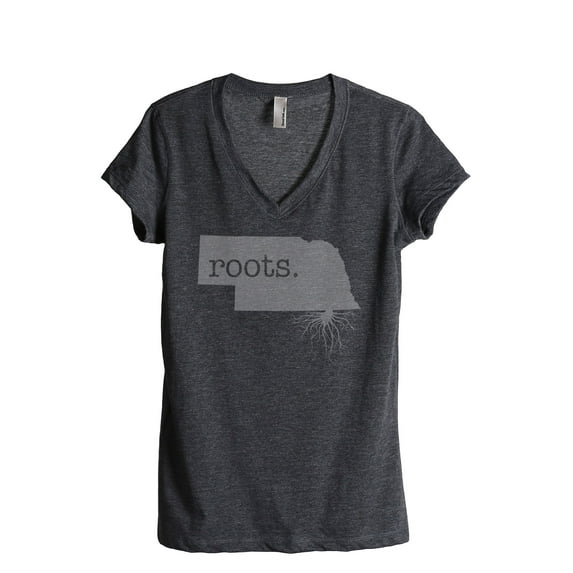 Thread Tank Home Roots State Nebraska NE Women's Relaxed V-Neck T-Shirt Tee Charcoal Small