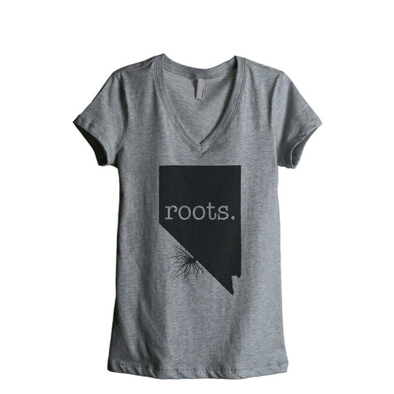 Thread Tank Home Roots State Nevada NV Women's Relaxed V-Neck T-Shirt Tee Heather Grey Small