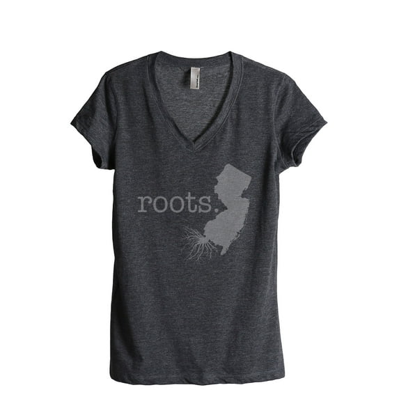 Thread Tank Home Roots State New Jersey NJ Women's Relaxed V-Neck T-Shirt Tee Charcoal Small
