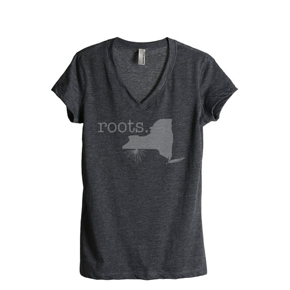 Thread Tank Home Roots State New York NY Women's Relaxed V-Neck T-Shirt Tee Charcoal Medium