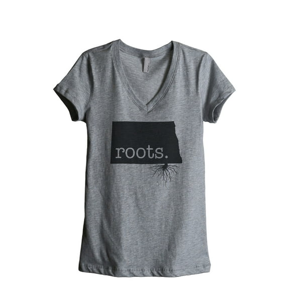 Thread Tank Home Roots State North Dakota ND Women's Relaxed V-Neck T-Shirt Tee Heather Grey X-Large