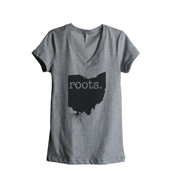 Thread Tank Home Roots State Ohio OH Women's Relaxed V-Neck T-Shirt Tee Heather Grey 2X-Large