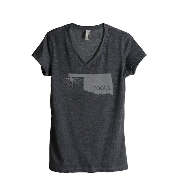Thread Tank Home Roots State Oklahoma OK Women's Relaxed V-Neck T-Shirt Tee Charcoal Small