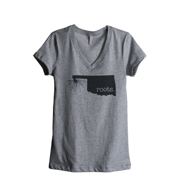 Thread Tank Home Roots State Oklahoma OK Women's Relaxed V-Neck T-Shirt Tee Heather Grey Small