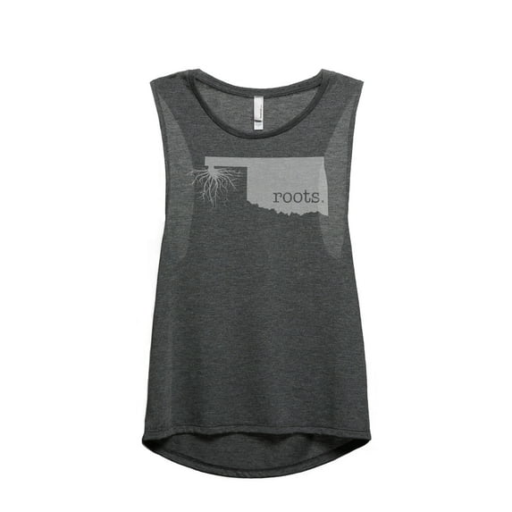 Thread Tank Home Roots State Oklahoma OK Women's Sleeveless Muscle Tank Top Charcoal Large