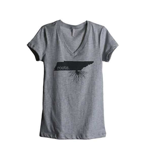 Thread Tank Home Roots State Tennessee TN Women's Relaxed V-Neck T-Shirt Tee Heather Grey 2X-Large