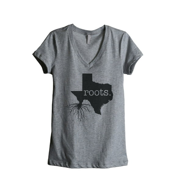 Thread Tank Home Roots State Texas TX Women's Relaxed V-Neck T-Shirt Tee Heather Grey Small