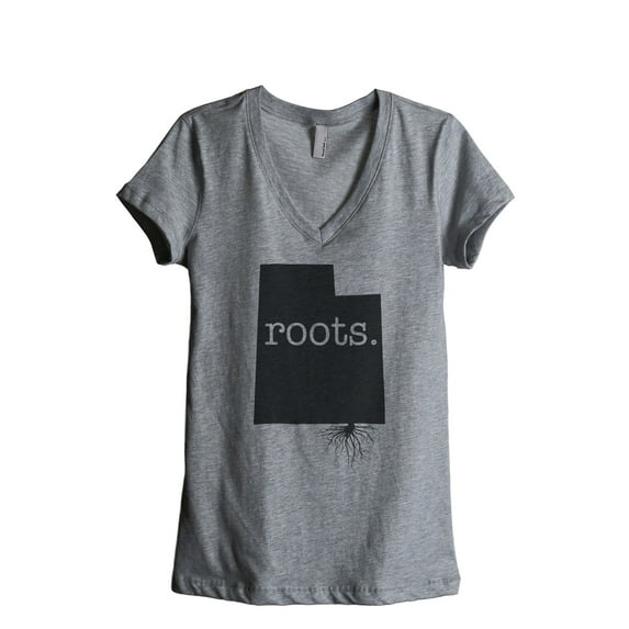 Thread Tank Home Roots State Utah UT Women's Relaxed V-Neck T-Shirt Tee Heather Grey Small