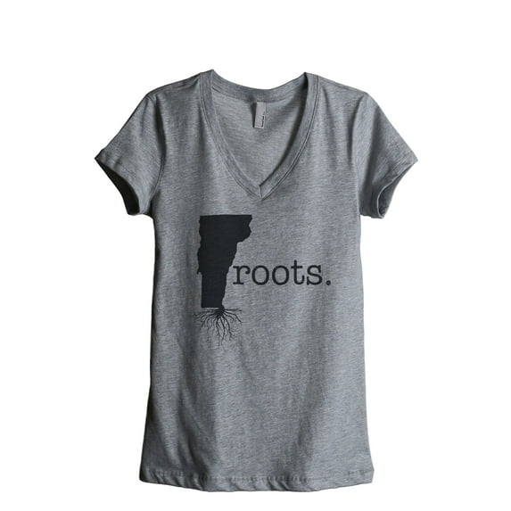 Thread Tank Home Roots State Vermont VT Women's Relaxed V-Neck T-Shirt Tee Heather Grey Small