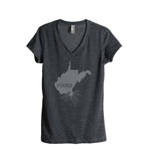 Thread Tank Home Roots State West Virginia WV Women's Relaxed V-Neck T-Shirt Tee Charcoal X-Large