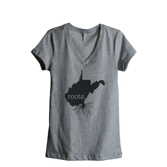 Thread Tank Home Roots State West Virginia WV Women's Relaxed V-Neck T-Shirt Tee Heather Grey Small