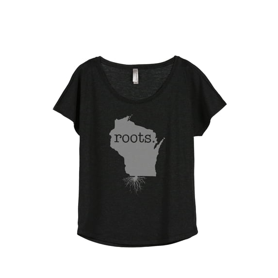 Thread Tank Home Roots State Wisconsin WI Women's Relaxed Slouchy Dolman T-Shirt Tee Heather Black Large