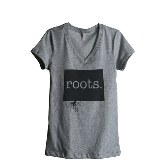 Thread Tank Home Roots State Wyoming WY Women's Relaxed V-Neck T-Shirt Tee Heather Grey Small