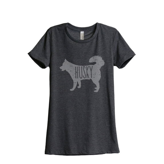 Thread Tank Husky Dog Silhouette Women's Relaxed Crewneck T-Shirt Tee Charcoal Large