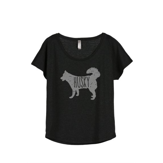 Thread Tank Husky Dog Silhouette Women's Relaxed Slouchy Dolman T-Shirt Tee Heather Black Large