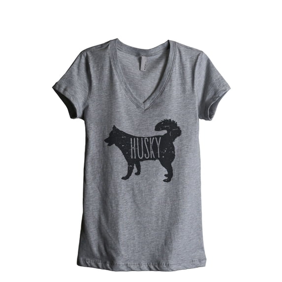 Thread Tank Husky Dog Silhouette Women's Relaxed V-Neck T-Shirt Tee Heather Grey Small