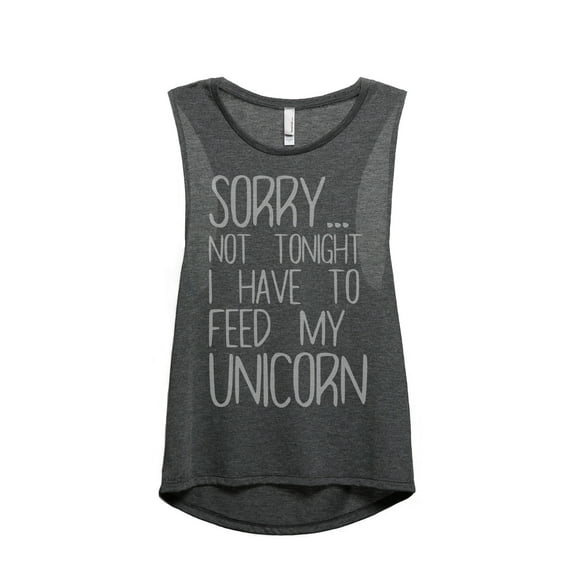 Thread Tank I Have To Feed My Unicorn Women's Sleeveless Muscle Tank Top Charcoal Medium