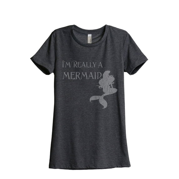 Thread Tank I'm Really A Mermaid Women's Relaxed Crewneck T-Shirt Tee Charcoal Medium