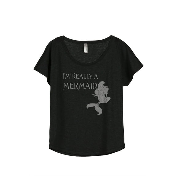 Thread Tank I'm Really A Mermaid Women's Relaxed Slouchy Dolman T-Shirt Tee Heather Black 2X-Large