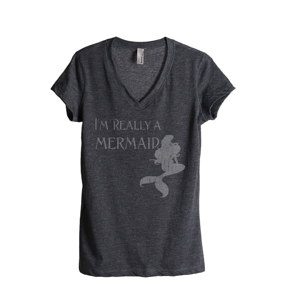 Thread Tank I'm Really A Mermaid Women's Relaxed V-Neck T-Shirt Tee Charcoal Medium