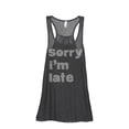 thumbnail image 1 of Thread Tank Im Late Women's Sleeveless Flowy Racerback Tank Top Charcoal Small, 1 of 5