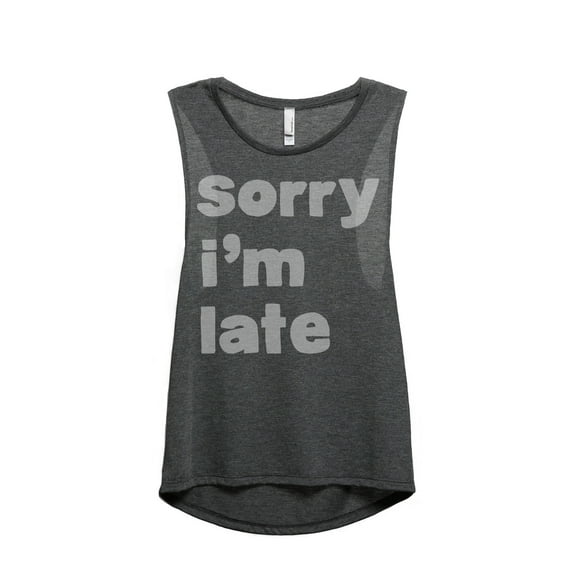 Thread Tank Im Late Women's Sleeveless Muscle Tank Top Charcoal Large