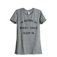 thumbnail image 1 of Thread Tank In Memory Of When I Could Sleep In Women's Fashion Relaxed Crewneck T-Shirt Tee Heather Grey 2X-Large, 1 of 5
