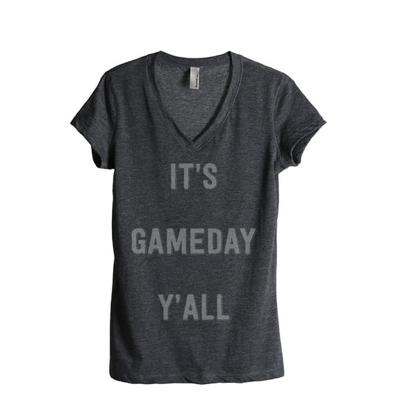 Thread Tank Its Gameday Yall Women's Relaxed V-Neck T-Shirt Tee Charcoal Large