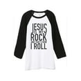 thumbnail image 1 of Thread Tank Jesus Is My Rock Unisex 3/4 Sleeves Baseball Raglan White Black Small, 1 of 4