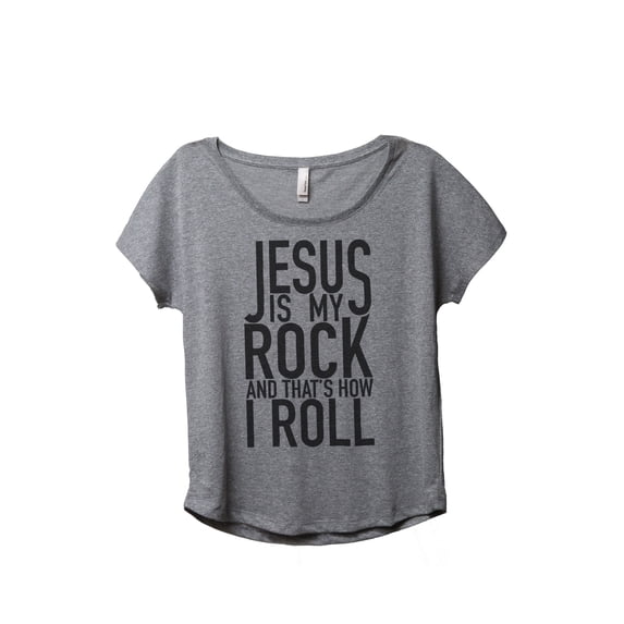 Thread Tank Jesus Is My Rock Women's Relaxed Slouchy Dolman T-Shirt Tee Heather Grey Small