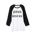 thumbnail image 1 of Thread Tank Jesus Rocks Unisex 3/4 Sleeves Baseball Raglan White Black Small, 1 of 4