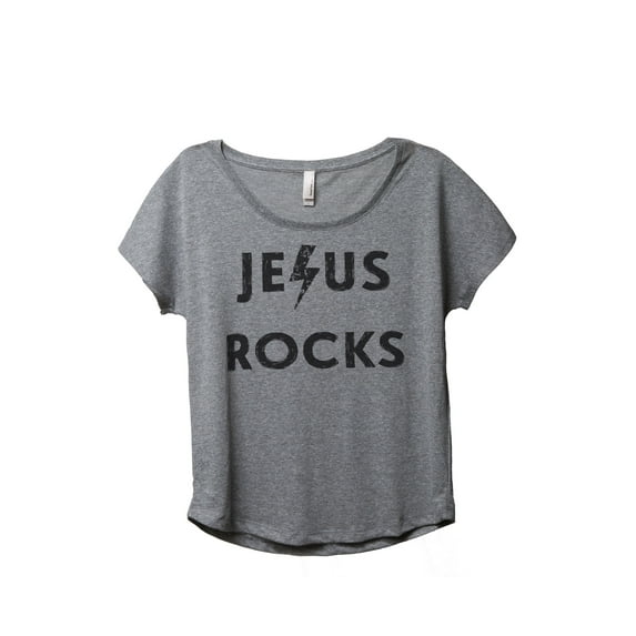 Thread Tank Jesus Rocks Women's Relaxed Slouchy Dolman T-Shirt Tee Heather Grey Small