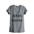 thumbnail image 1 of Thread Tank Jesus Rocks Women's Relaxed V-Neck T-Shirt Tee Heather Grey Small, 1 of 4