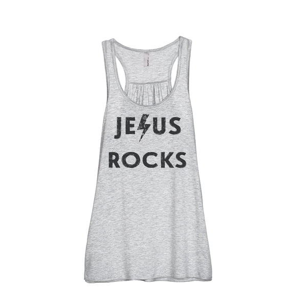 Thread Tank Jesus Rocks Women's Sleeveless Flowy Racerback Tank Top Sport Grey X-Large