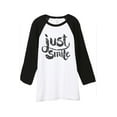 thumbnail image 1 of Thread Tank Just Smile Unisex 3/4 Sleeves Baseball Raglan White Black Small, 1 of 4
