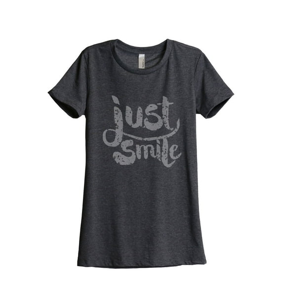 Thread Tank Just Smile Women's Relaxed Crewneck T-Shirt Tee Charcoal X-Large
