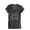 thumbnail image 1 of Thread Tank Just Smile Women's Relaxed V-Neck T-Shirt Tee Charcoal Large, 1 of 4