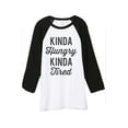 thumbnail image 1 of Thread Tank Kinda Hungry Unisex 3/4 Sleeves Baseball Raglan White Black Small, 1 of 4