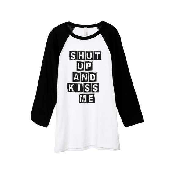 Thread Tank Kiss Me Unisex 3/4 Sleeves Baseball Raglan White Black X-Large