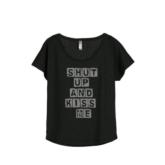 Thread Tank Kiss Me Women's Relaxed Slouchy Dolman T-Shirt Tee Heather Black X-Large