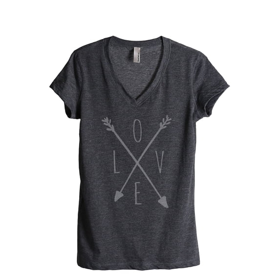 Thread Tank LOVE Cross Arrows aka Cross Love Arrows Women's Relaxed V-Neck T-Shirt Tee Charcoal Large