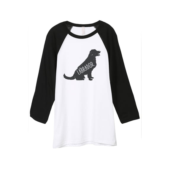Thread Tank Labrador Dog Silhouette Unisex 3/4 Sleeves Baseball Raglan White Black Large