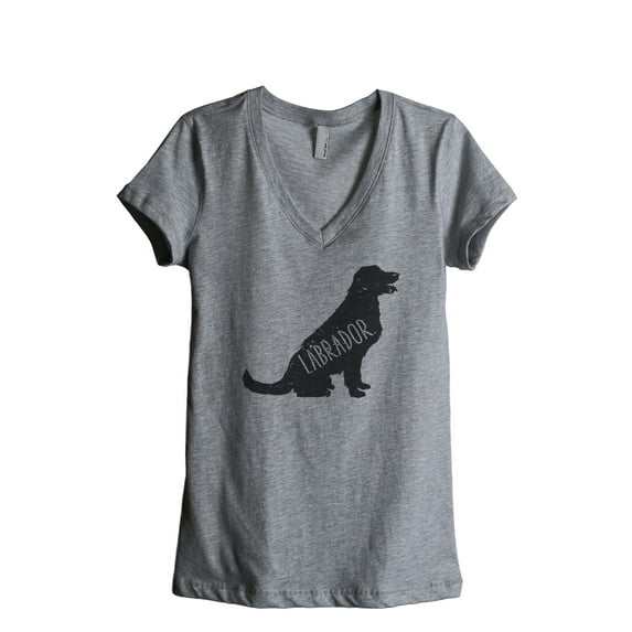 Thread Tank Labrador Dog Silhouette Women's Relaxed V-Neck T-Shirt Tee Heather Grey Small