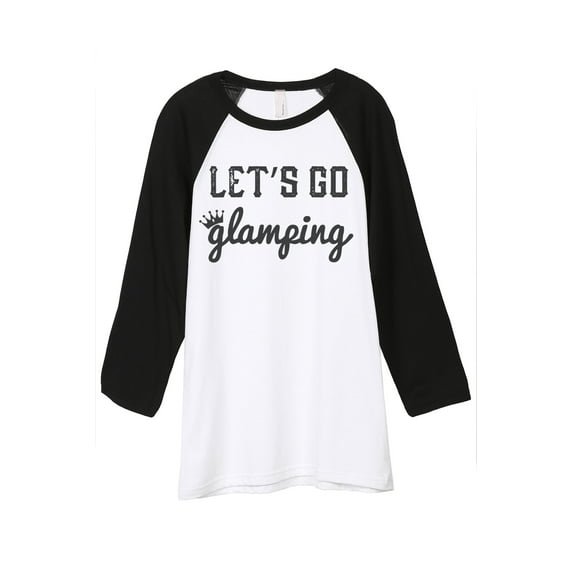 Thread Tank Lets Go Glamping Unisex 3/4 Sleeves Baseball Raglan White Black Small