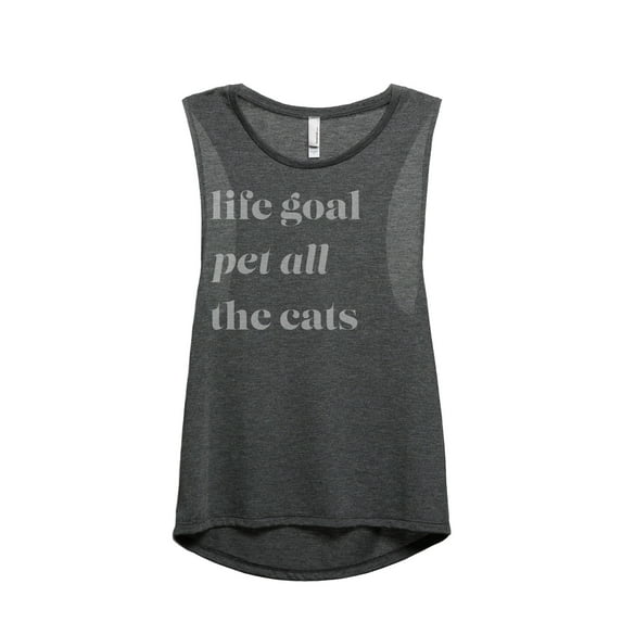 Thread Tank Life Goal Pet All The Cats Women's Fashion Sleeveless Muscle Tank Top Charcoal X-Large