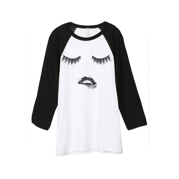 Thread Tank Lips And Lashes Unisex 3/4 Sleeves Baseball Raglan White Black Small